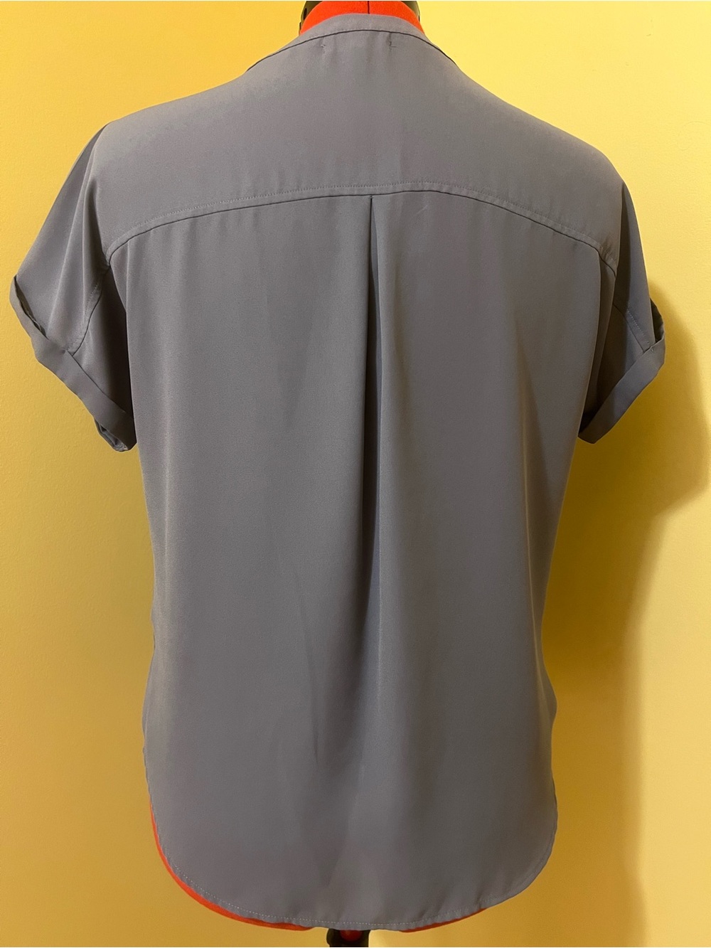 Maurices Slate Blue/Mauve Zip-Up Short Sleeve Blouse - Picture 3 of 6